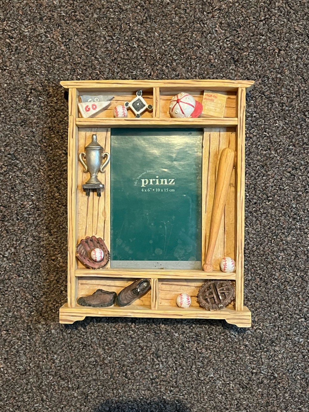 Wood Display Tray with Baseball and Sports Accents - Natural Wood